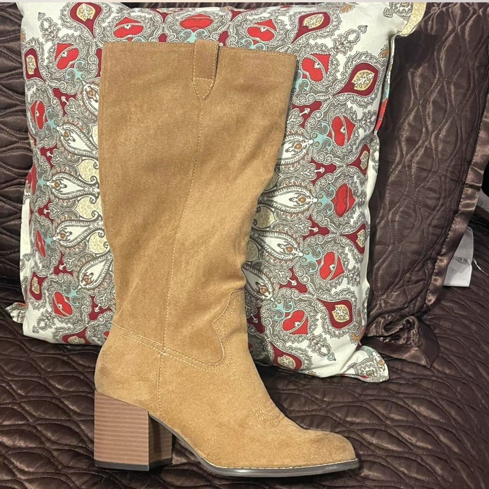 Tan Suede Knee-High Boots